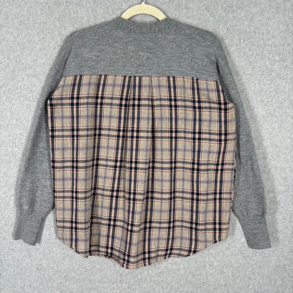 Hem Thread Cardigan Sweater Womens Small Grey Plaid Button Grandpa Grunge Preppy - Picture 8 of 10